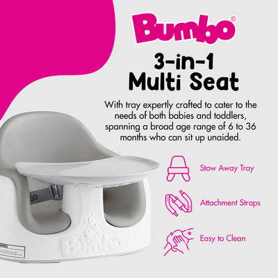 Bumbo Baby Toddler Adjustable 3-in-1 Booster Seat/High Chair & Tray, Cool Gray