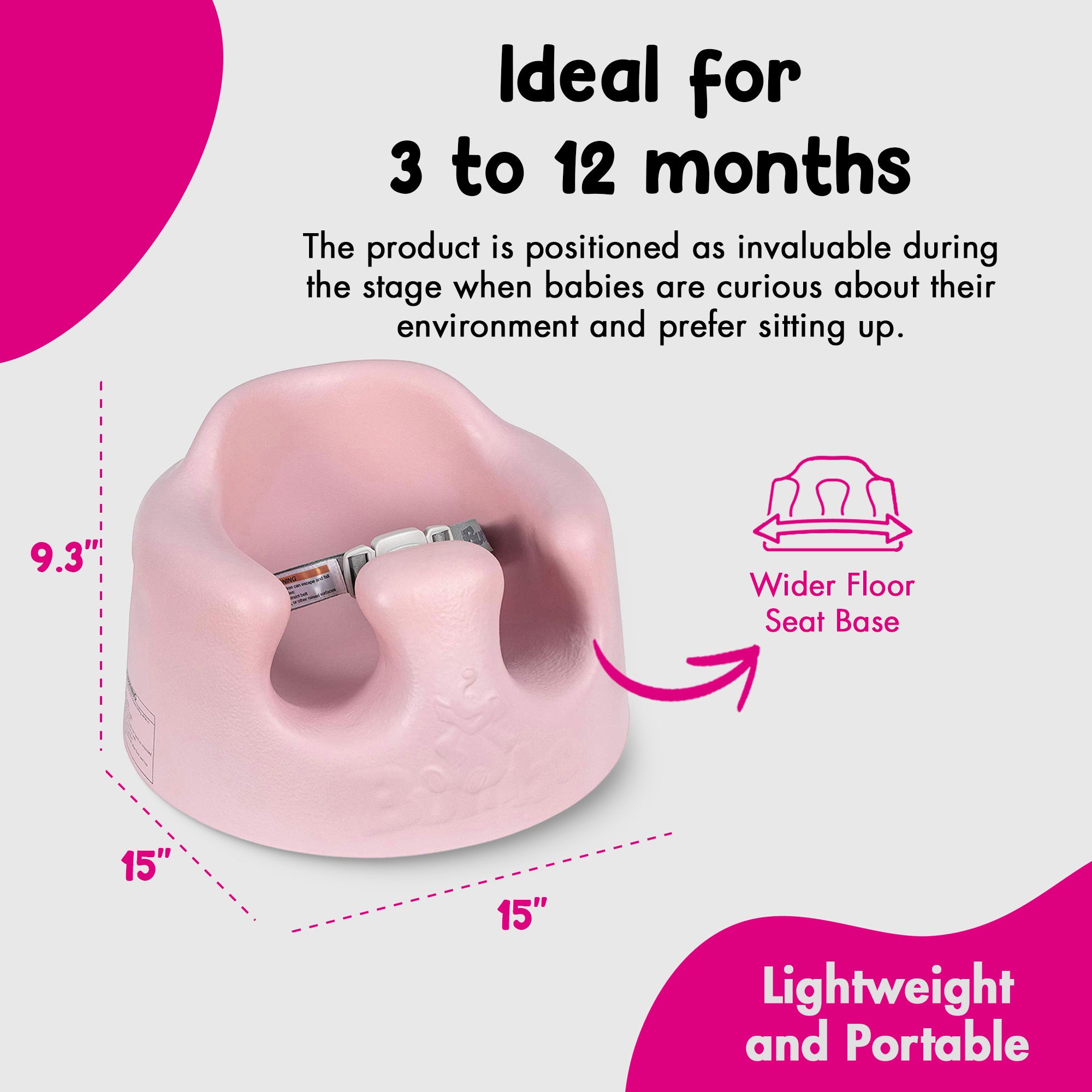 Bumbo Infant Floor Seat Baby Sit Up Chair with Harness, Cradle Pink (Open Box)
