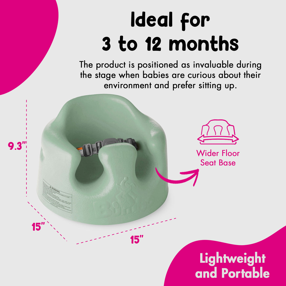 Bumbo Baby Infant Soft Foam Floor Seat with 3 Point Harness, Hemlock (Open Box)