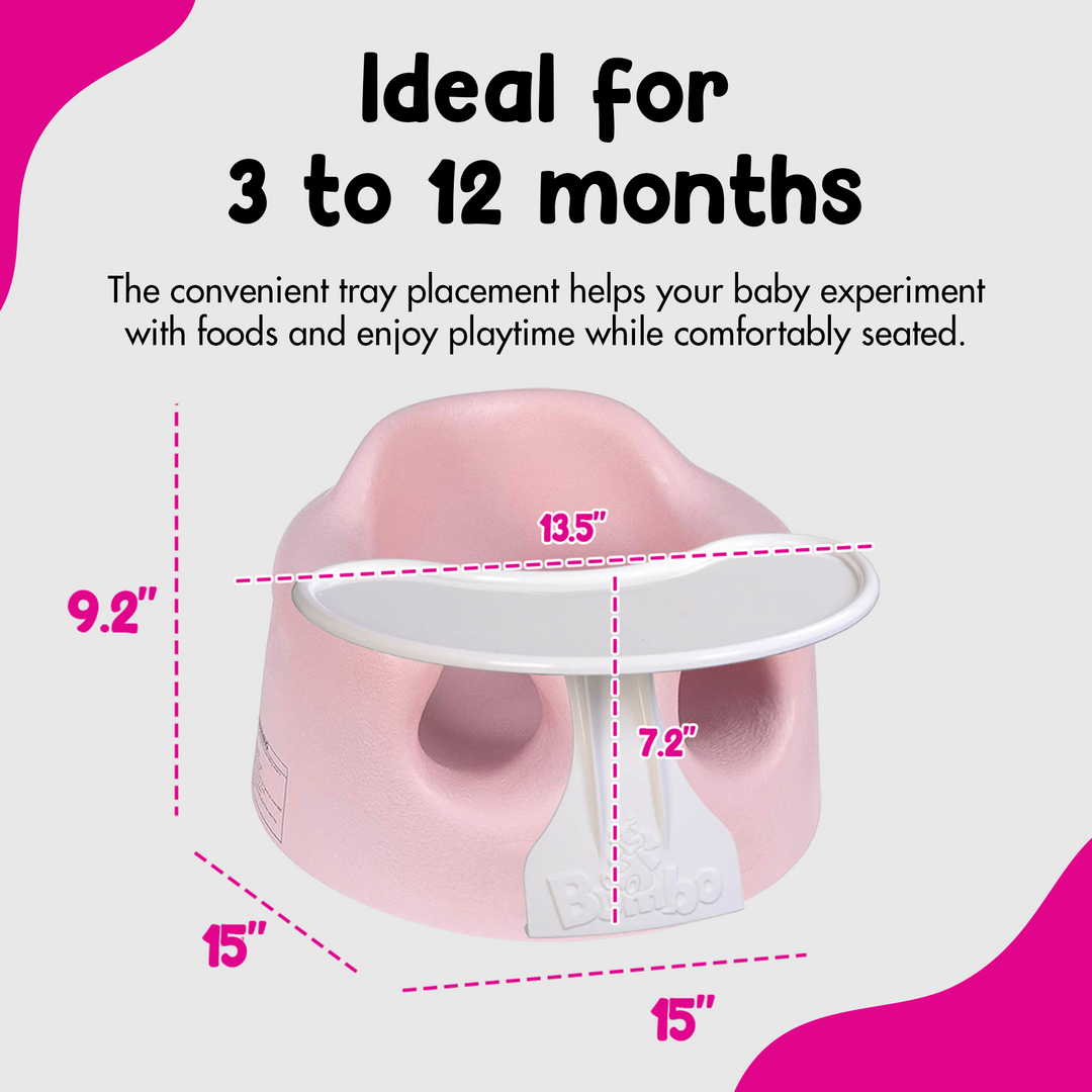 Bumbo Baby Infant Portable Foam Floor Seat with Play Top Tray Attachment, Pink