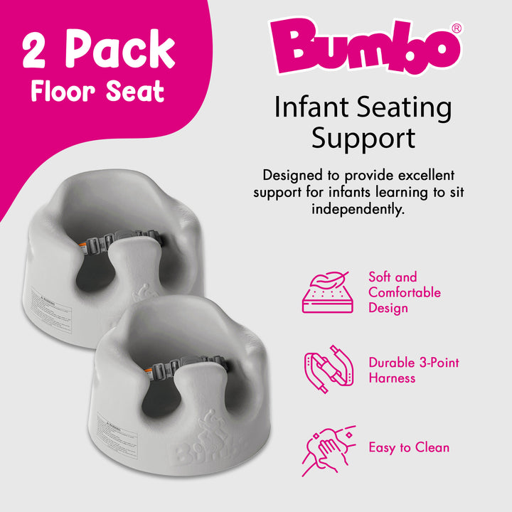 Bumbo Infant Soft Foam Floor Seat with 3 Point Adjustable Harness, Gray (2 Pack)