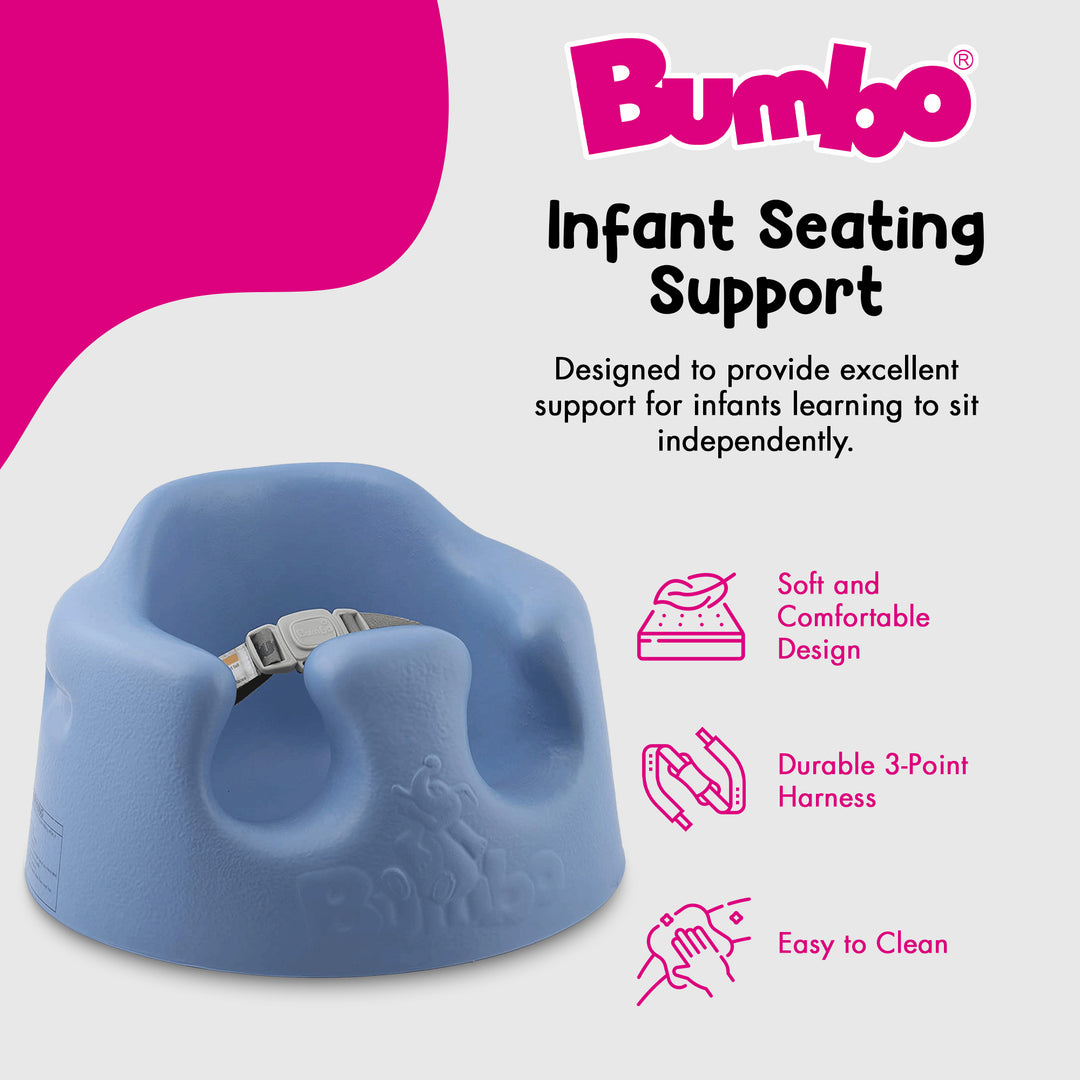 Bumbo Infant Floor Seat Baby Sit Up Chair with Adjustable Harness, Powder Blue