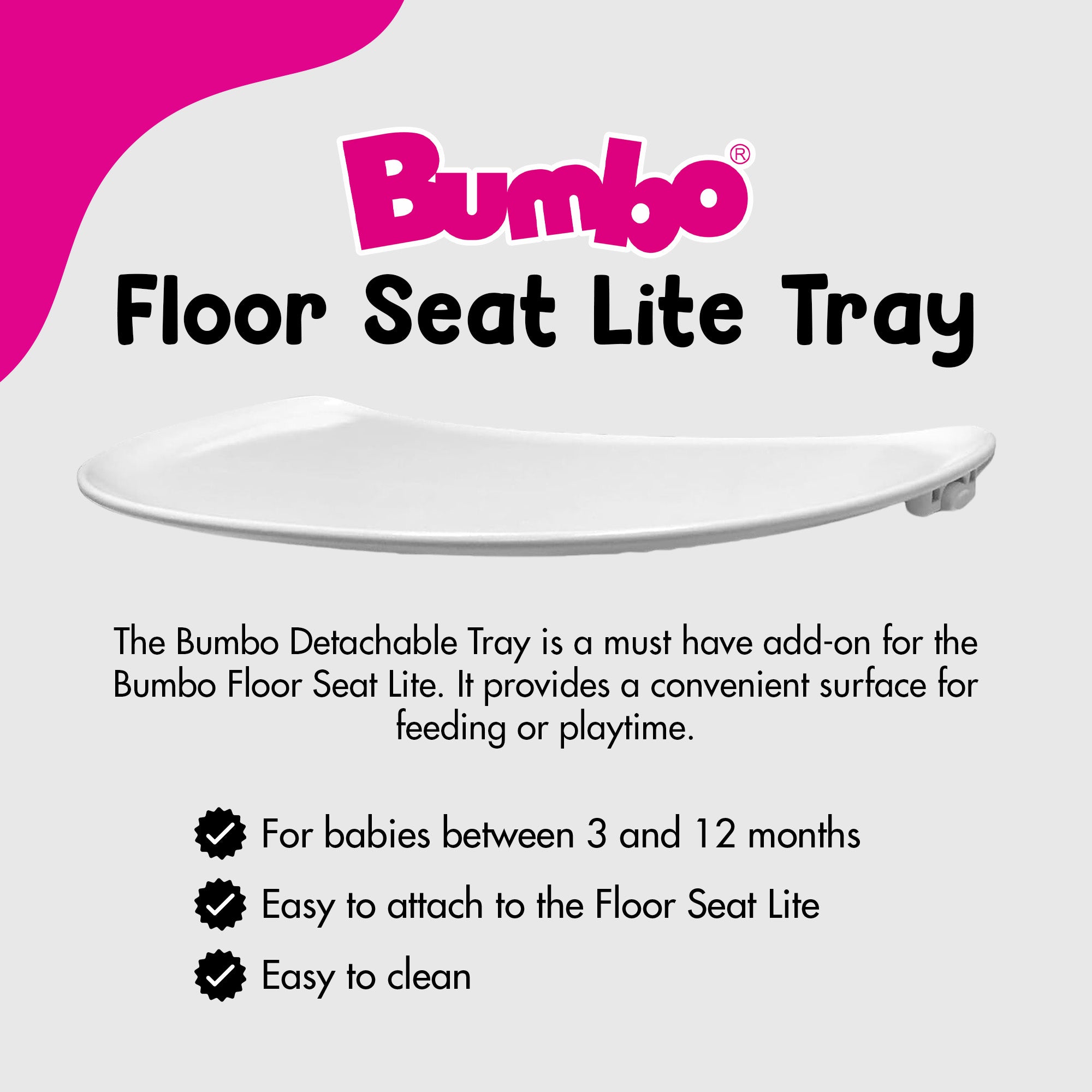 Bumbo Detachable Feeding/Playtime Essentials Tray Floor Chair Accessory, White