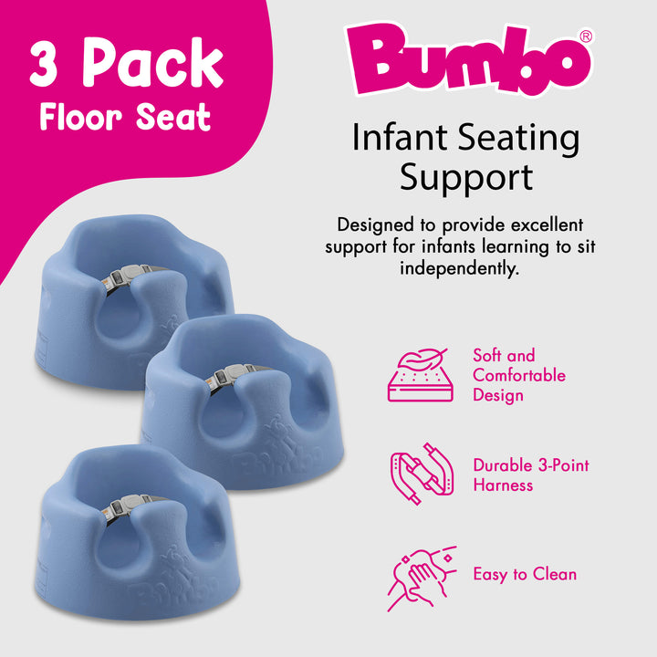 Bumbo Baby Soft Foam Wide Floor Seat w/3 Point Adjustable Harness, 3 Pack, Blue