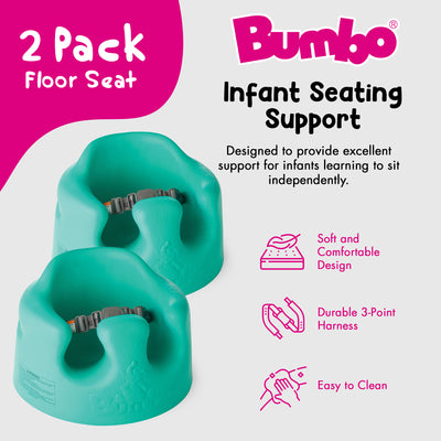 Bumbo Baby Soft Foam Wide Floor Seat w/3 Point Adjustable Harness, Aqua (2 Pack)