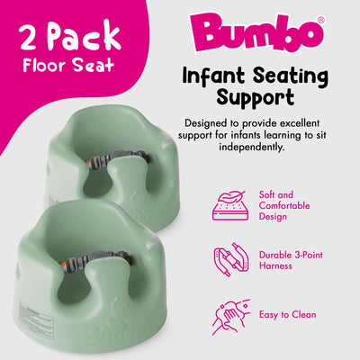 Bumbo Baby Soft Foam Wide Floor Seat w/ Adjustable Harness, 2 Pack, Hemlock