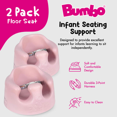 Bumbo Baby Soft Foam Wide Floor Seat w/3 Point Adjustable Harness, 2 Pack, Pink