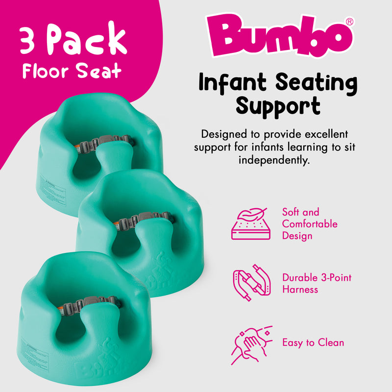 Bumbo Baby Soft Foam Wide Floor Seat w/3 Point Adjustable Harness, 3 Pack, Aqua