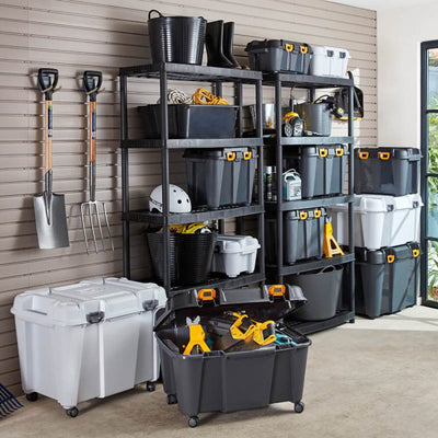 Ezy Storage Bunker 34 Gallon Heavy Duty Garage Storage Container Tub, Black Gray