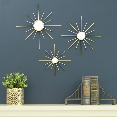 Stratton Home Mirror Metallic Modern Wall Art Decor Set of 3, Gold (Damaged)