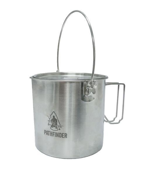Pathfinder Stainless Steel 64 Ounce Durable Fire Ready Bush Pot & Lid w/ D Ring