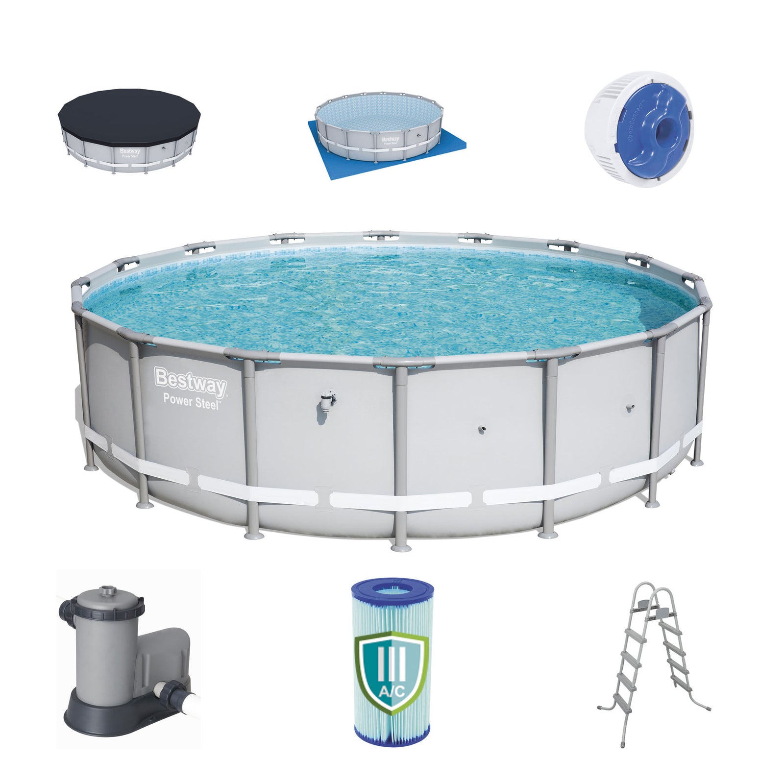 Bestway 18x4.3 ft Reinforced Power Steel Frame Above Ground Pool Set (Open Box) - VMInnovations