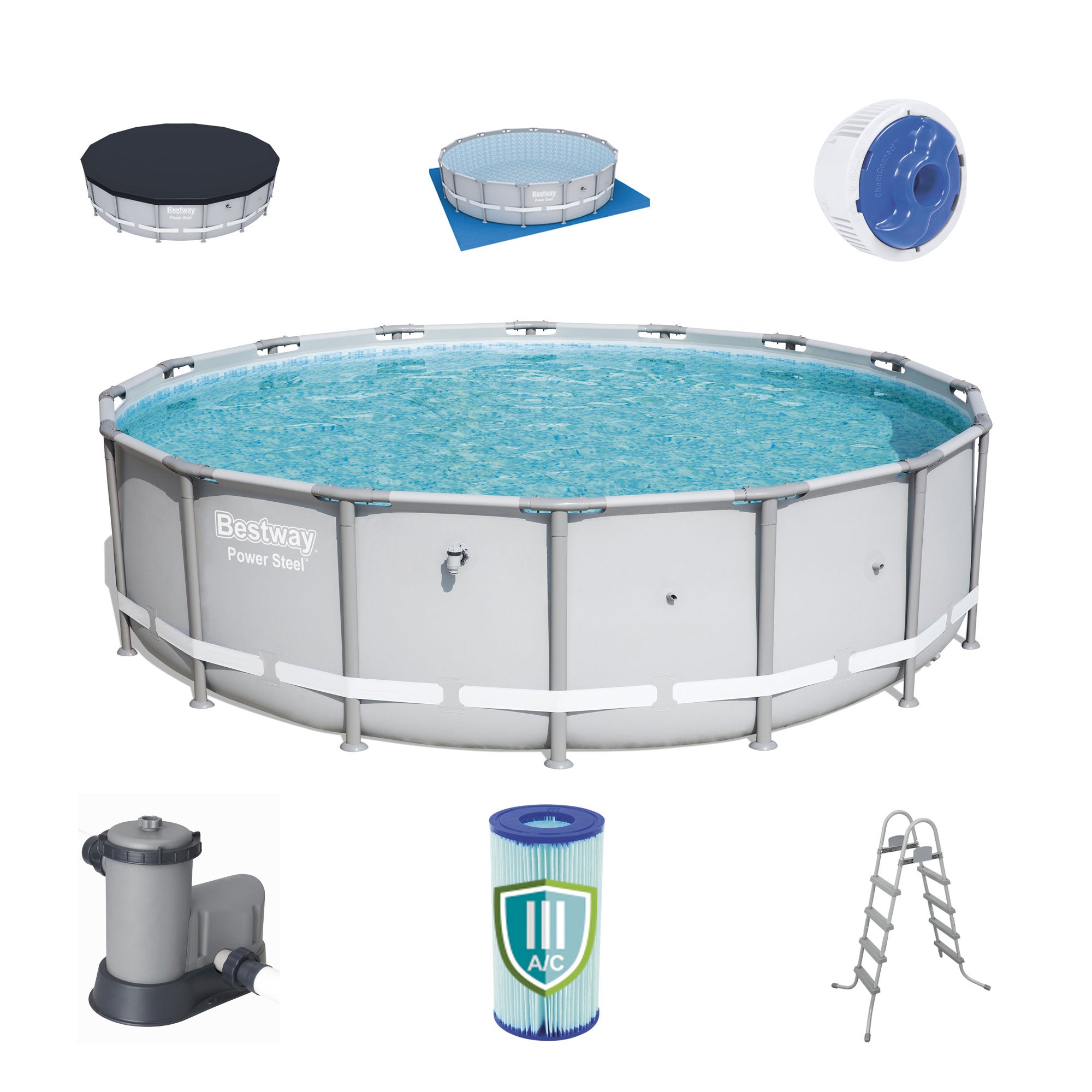 Bestway 18x4.3 ft Reinforced Power Steel Frame Above Ground Pool Set (Open Box) - VMInnovations