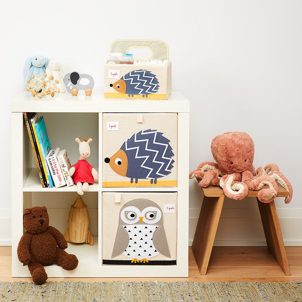 3 Sprouts Children's Foldable Fabric Storage Box Soft Toy Bins, Hedgehog & Rhino