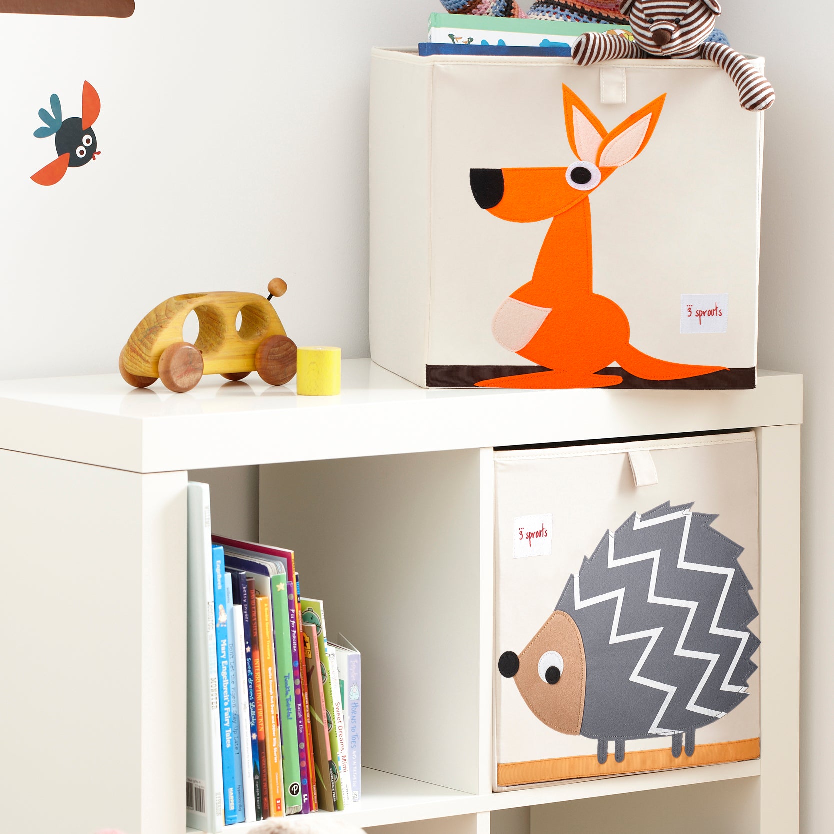 3 Sprouts Kid's Fabric Storage Cube Box Toy Bin, Kangaroo and Peacock (2 Pack)