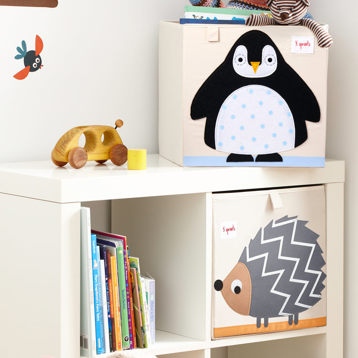3 Sprouts Kids Fabric Penguin and Sheep Storage Cube Soft Toy Bins (Open Box)