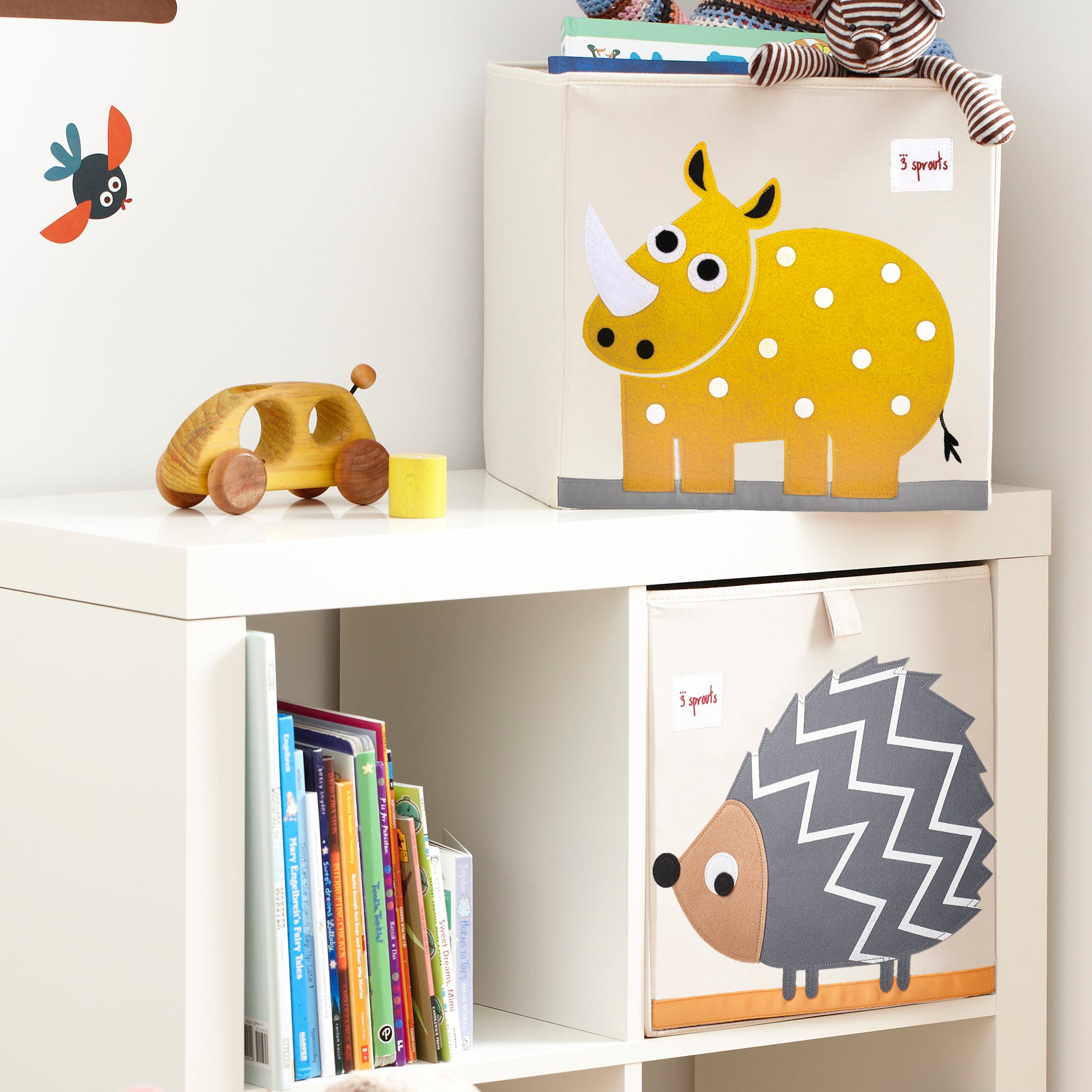 3 Sprouts Kids Foldable Fabric Penguin and Rhino Storage Cube Soft Toy Bins