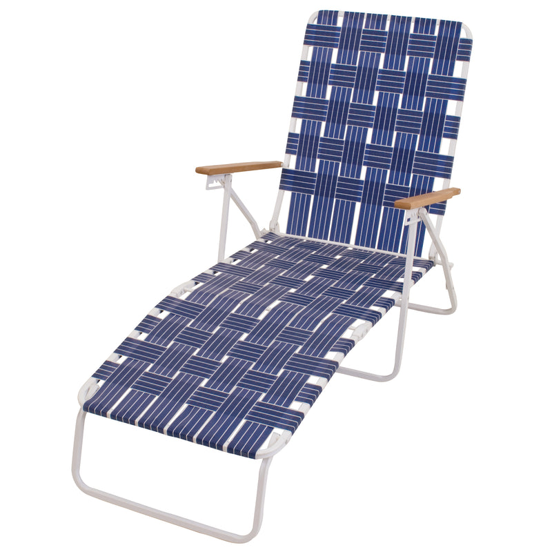 RIO Brands Steel Folding Web Chaise Beach Lawn Pool Lounge Chair, Blue(Open Box)