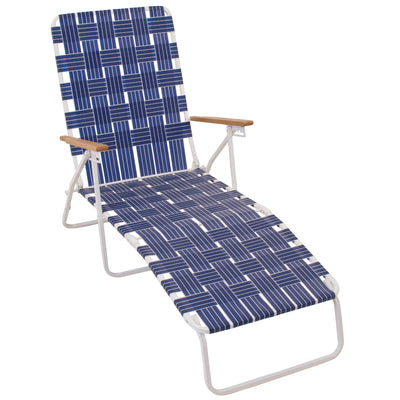 RIO Brands Steel Folding Web Chaise Beach Lawn Pool Lounge Chair, Blue(Open Box)