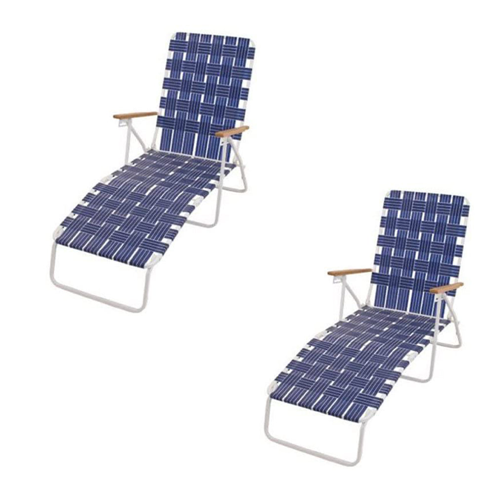 Rio Brands Folding Web Chaise Beach Lawn Lounge Chair, Blue (2 Pack) (Open Box) - VMInnovations