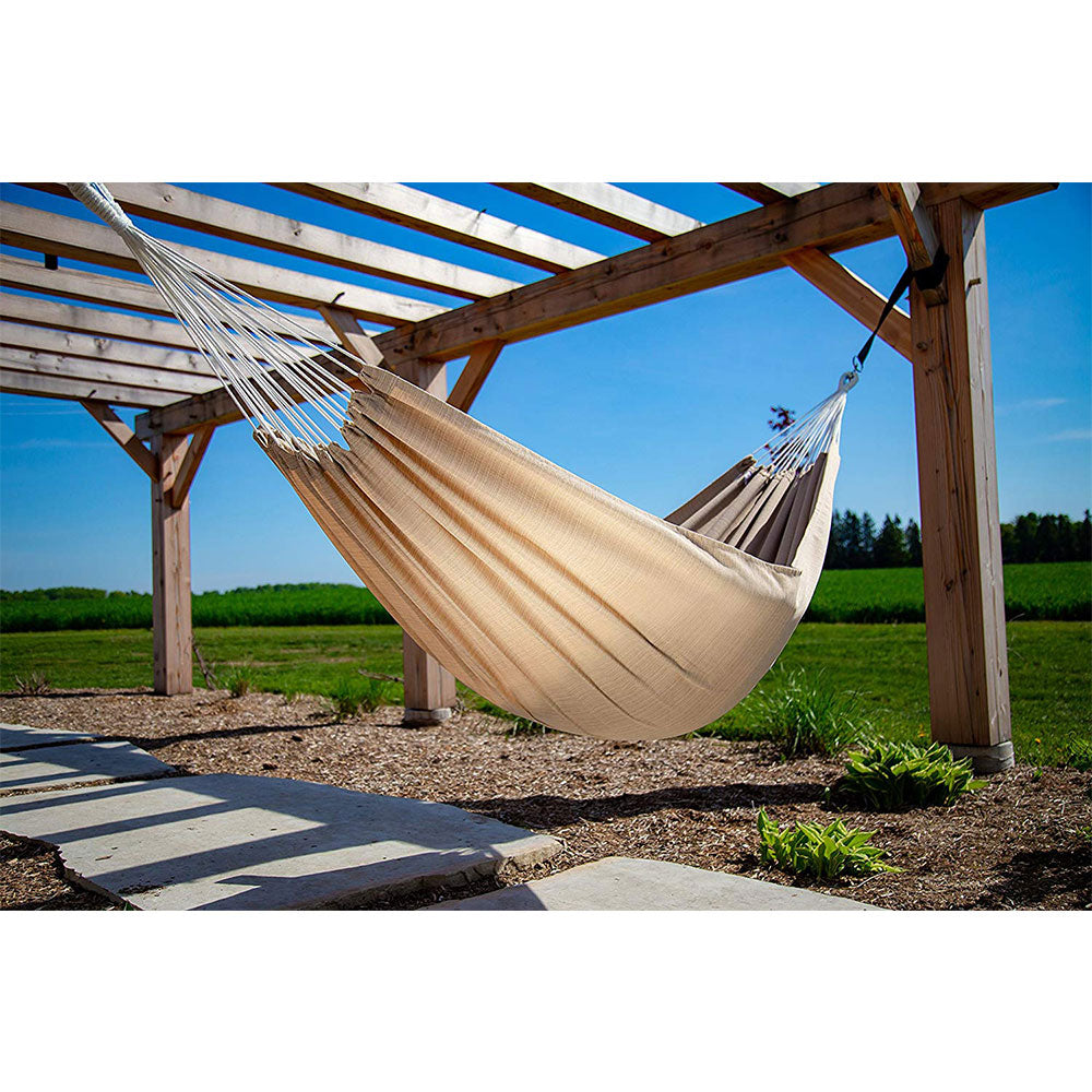 Vivere Brazilian Style Sunbrella Fabric All Weather Outdoor Double Hammock, Sand