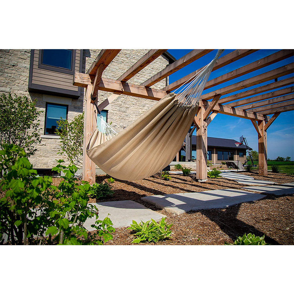 Vivere Brazilian Style Sunbrella Fabric All Weather Outdoor Double Hammock, Sand