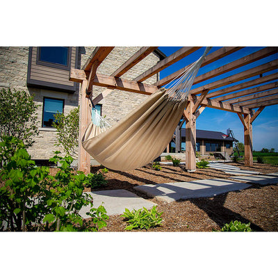Vivere Brazilian Style Sunbrella Fabric All Weather Outdoor Double Hammock, Sand
