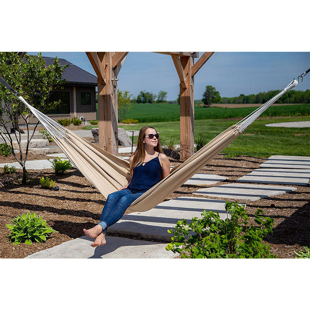 Vivere Brazilian Style Sunbrella Fabric All Weather Outdoor Double Hammock, Sand