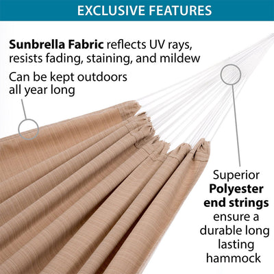 Vivere Brazilian Style Sunbrella Fabric All Weather Outdoor Double Hammock, Sand