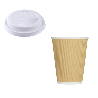 Karat Dome Lid with 12 Ounce Ripple Grip Recyclable Beige Paper Cups (500 Pack)