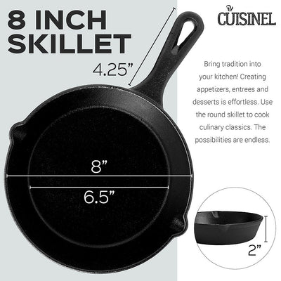 Cuisinel 8" Pre Seasoned Round Cast Iron Skillet Pan w/ Silicon Grip (Open Box)
