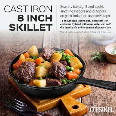 Cuisinel 8" Pre Seasoned Round Cast Iron Skillet Pan w/ Silicon Grip (Open Box)