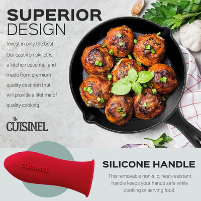Cuisinel 8" Pre Seasoned Round Cast Iron Skillet Pan w/ Silicon Grip (Open Box)