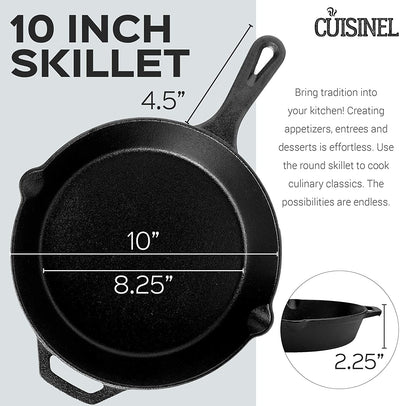 Cuisinel 10 Inch Pre Seasoned Cast Iron Skillet Pan w/ Handle Grip (Open Box)