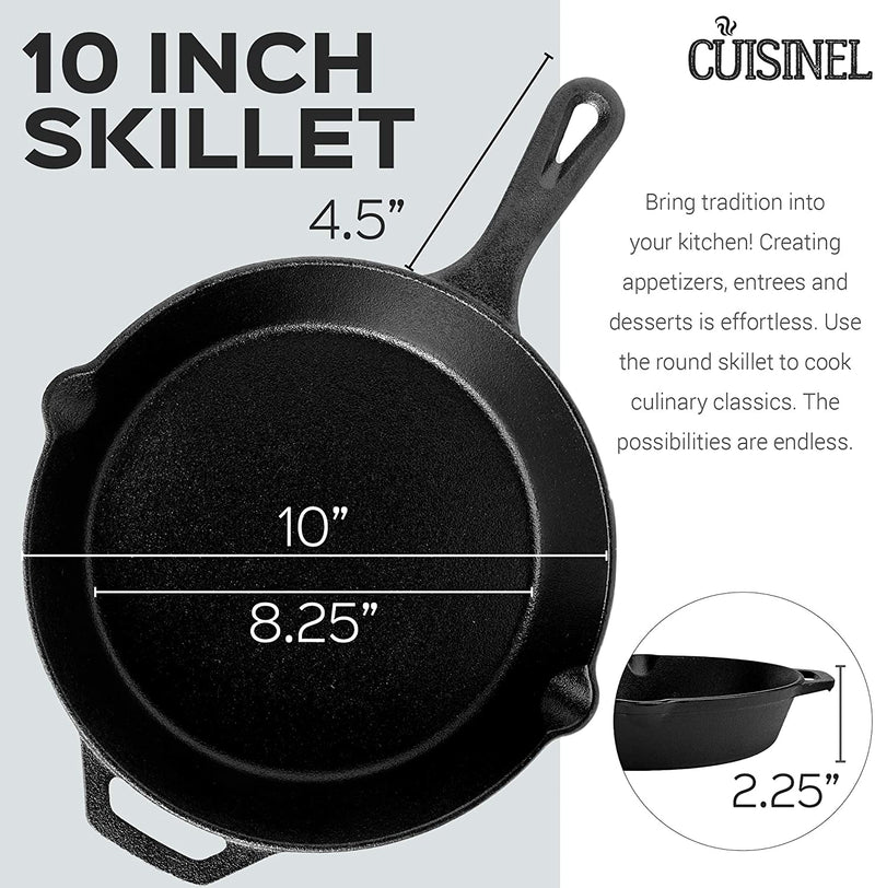 Cuisinel 10 Inch Pre Seasoned Cast Iron Skillet Pan w/ Handle Grip (Open Box)