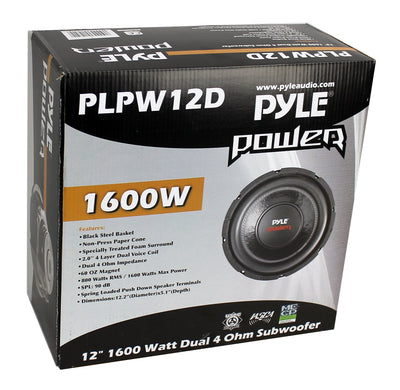 PYLE 12" 1600W 4Ohm DVC Black Car Stereo Audio Power Subwoofer Dual Coil(3 Pack)