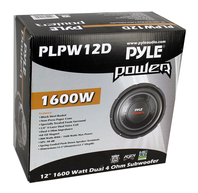 PYLE 12" 1600W 4Ohm DVC Black Car Stereo Audio Power Subwoofer Dual Coil (Used)