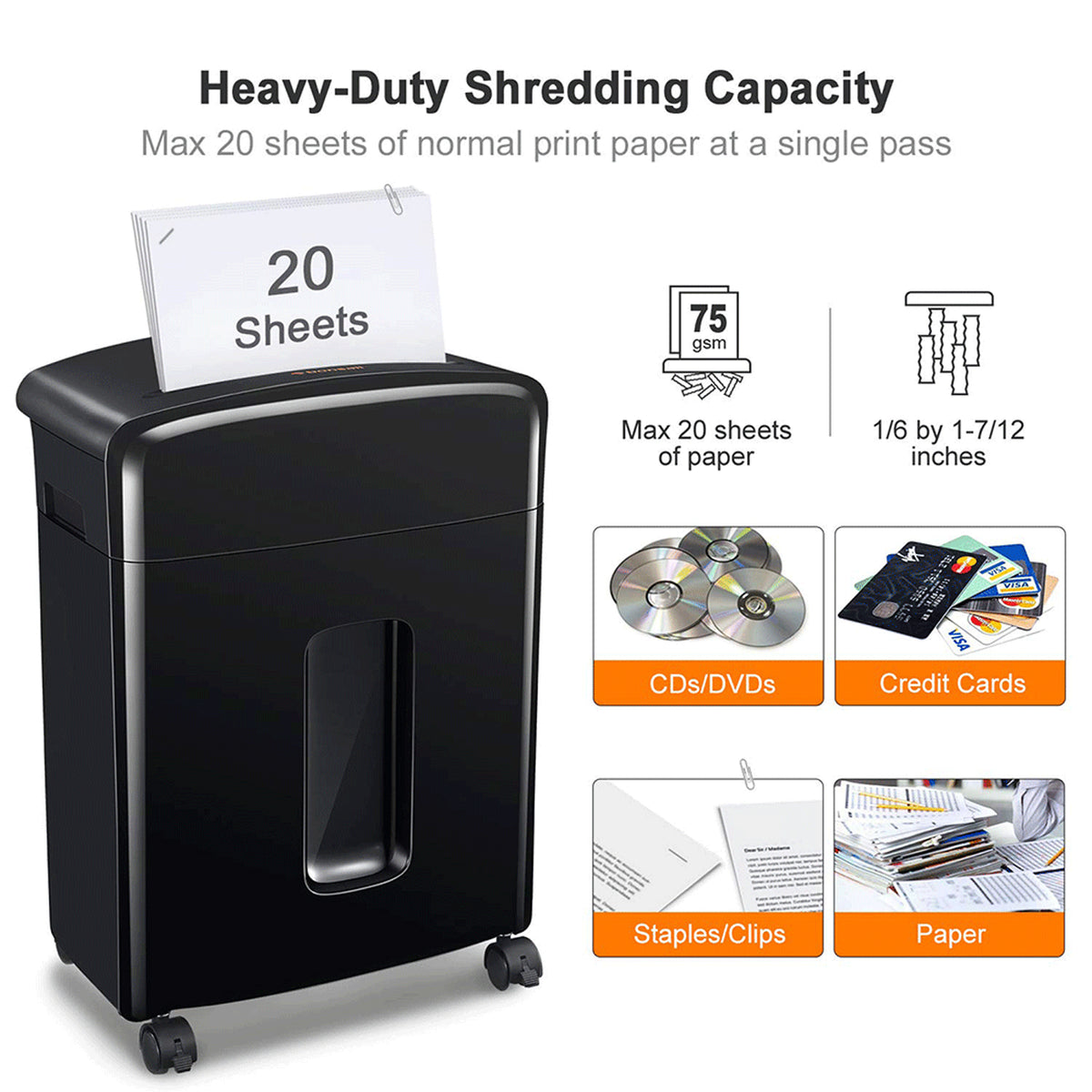 Bonsaii Portable 20 Sheet Cross Cut Paper P-4 High Security Shredder (For Parts)