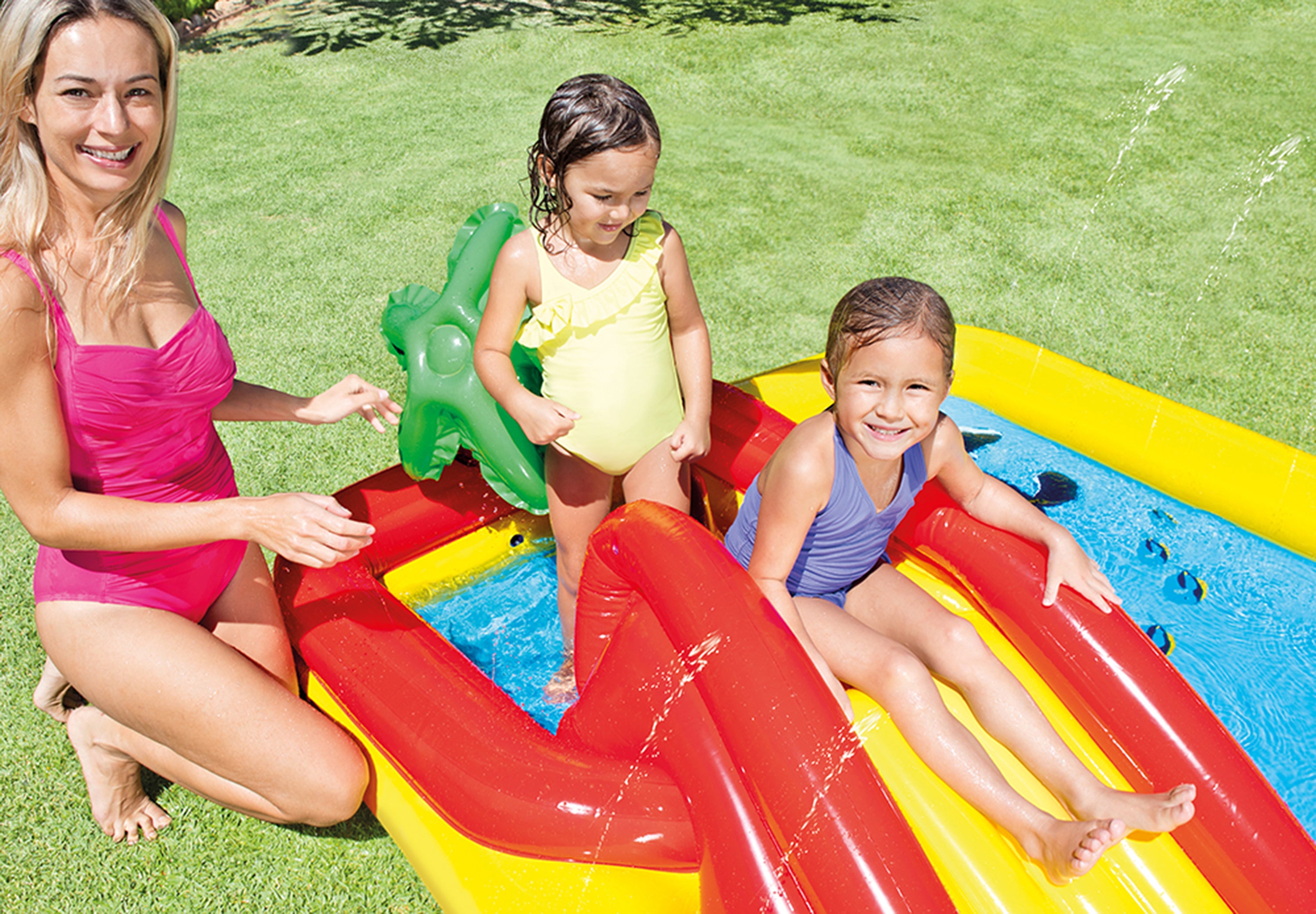 Intex Ocean Play Center Kids Inflatable Wading Pool + Quick Fill Air Pump - VMInnovations