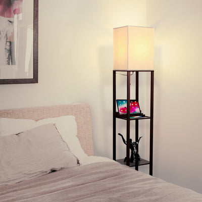 Brightech Maxwell Tower Floor Lamp with Shelves and USB Port, Brown (Used) - VMInnovations