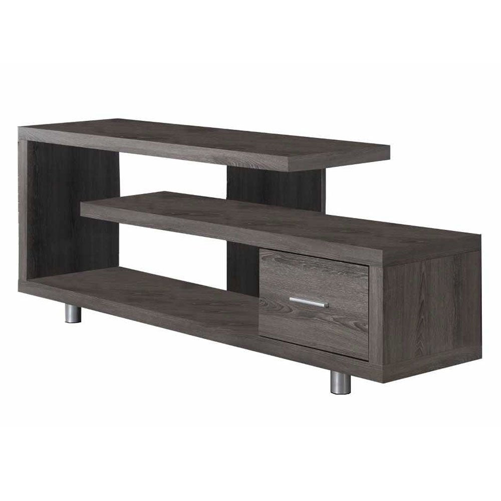 Monarch Specialties 60" Modern Art Deco TV Stand w/ 1 Drawer Dark Taupe (2 Pack)