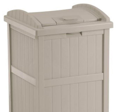 Suncast Trash Hideaway Outdoor Patio 33 Gallon Trash Can Bin, 1 Java and 1 Taupe