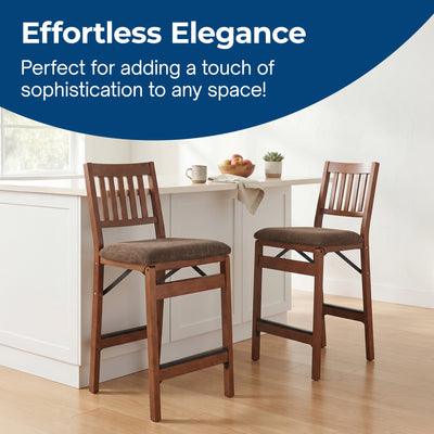 MECO Stakmore Fabric Seat Folding Counter Stools, Espresso (2 Pack) (Open Box)