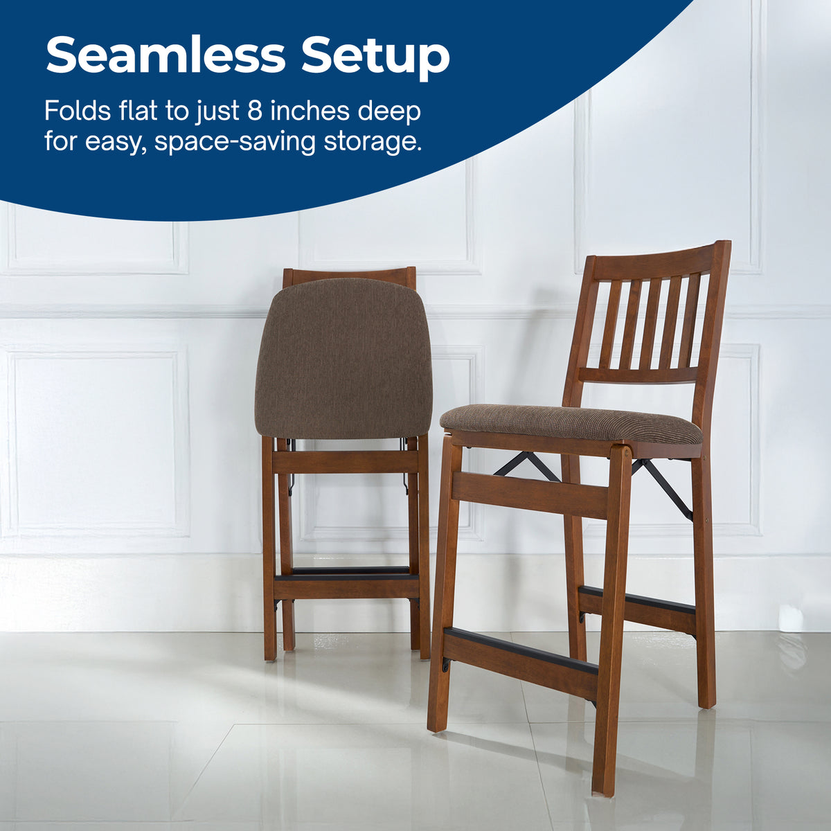 MECO Stakmore Fabric Seat Folding Counter Stools, Espresso (2 Pack) (For Parts)