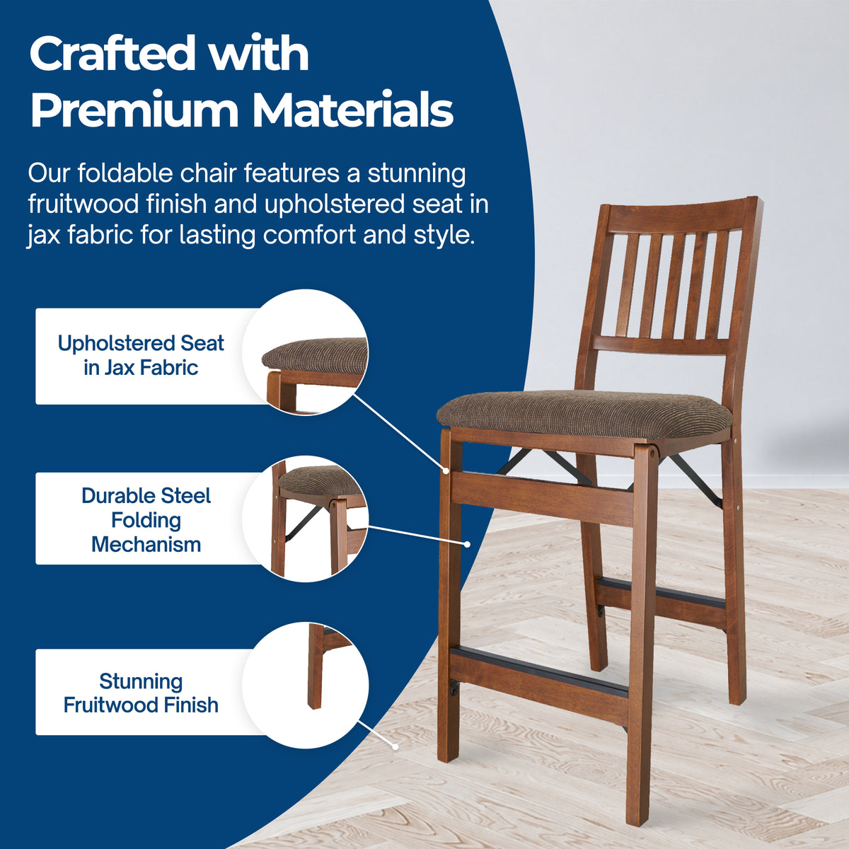 MECO Stakmore Fabric Upholstered Seat Folding Counter Stools, Fruitwood (2 Pack)