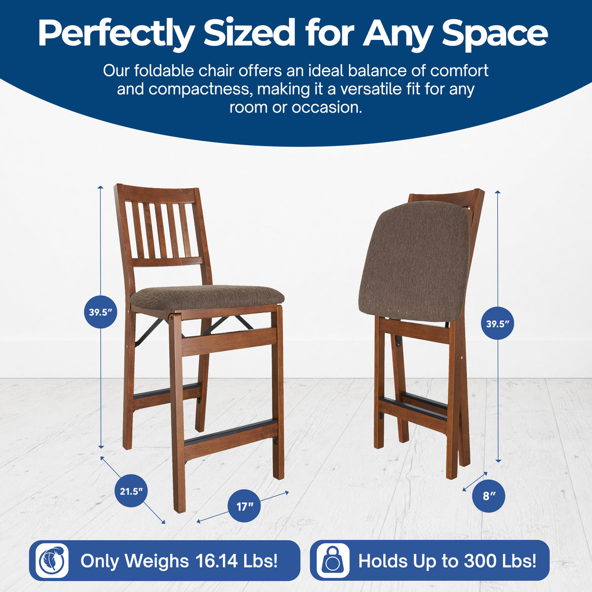 MECO Stakmore Fabric Seat Folding Counter Stools, Espresso (2 Pack) (Open Box)