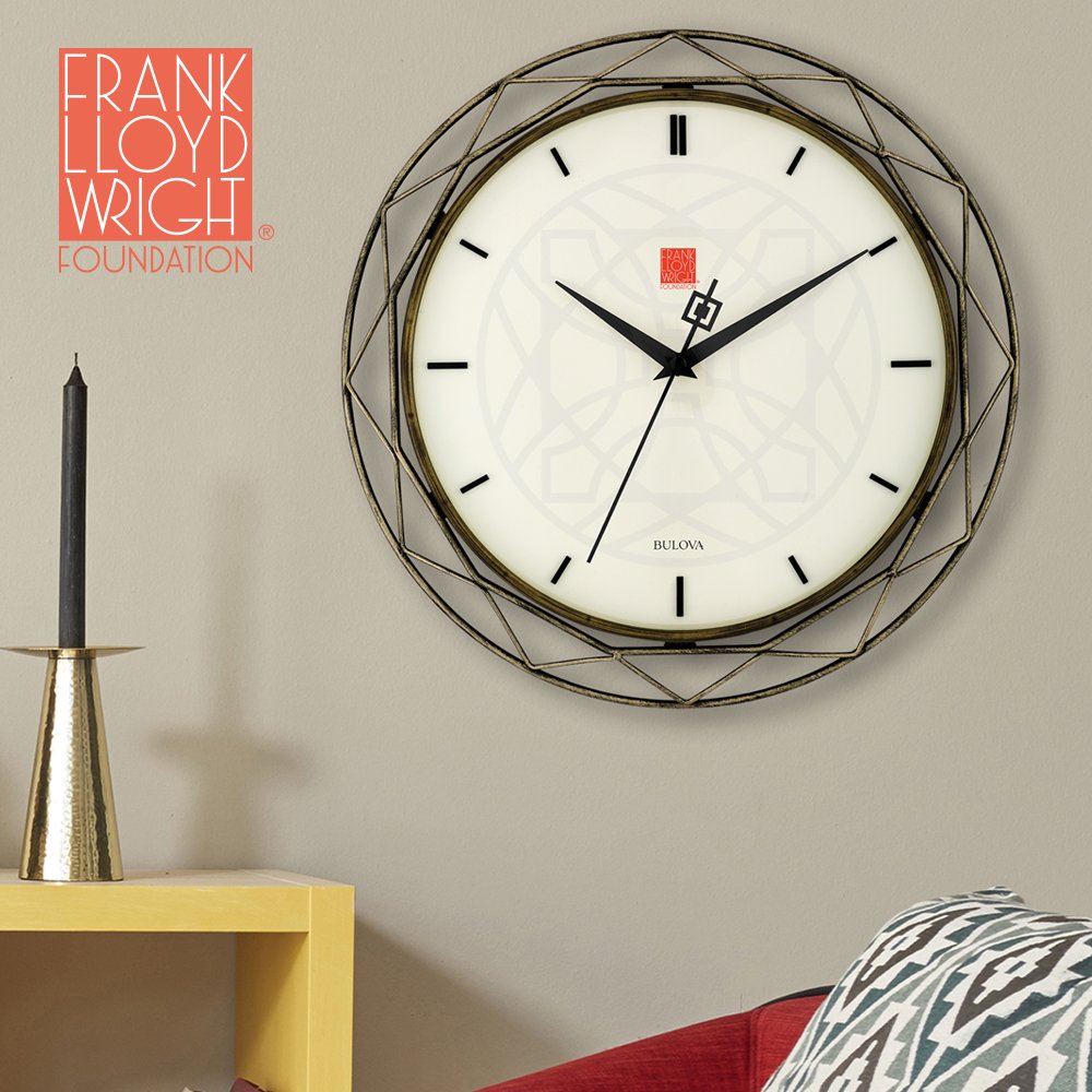 Bulova Clocks Prism 14 Inch Frank Lloyd Wright Inspired Wall Clock (Open Box) - VMInnovations