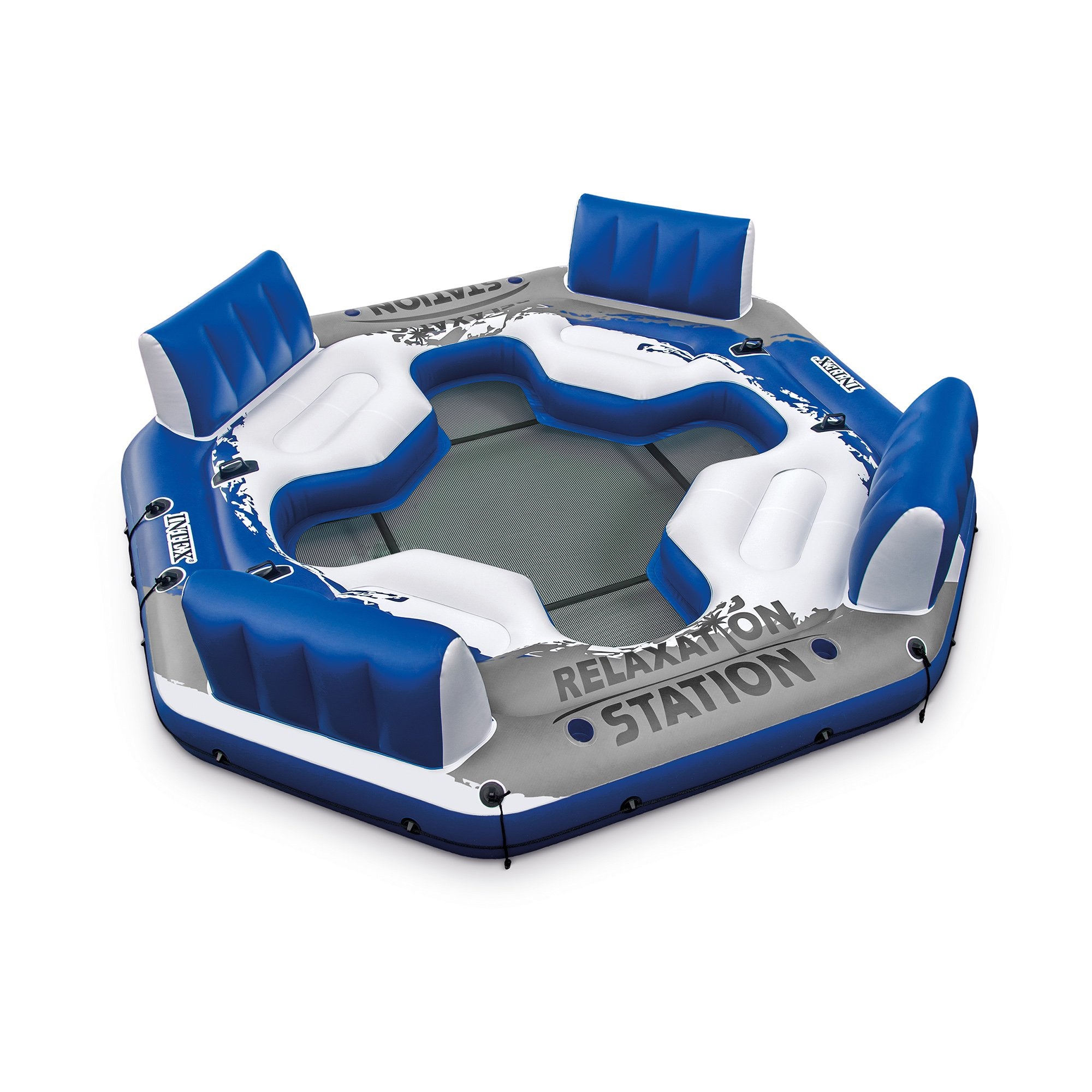 Intex 4-Person Relaxation Station Raft and 72 Can Beverage Cooler Float With Lid