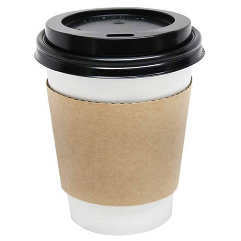 Karat Sipper Dome Black Lid w/ 12 Oz White Poly Lined Paper Cups & Jacket Sleeve