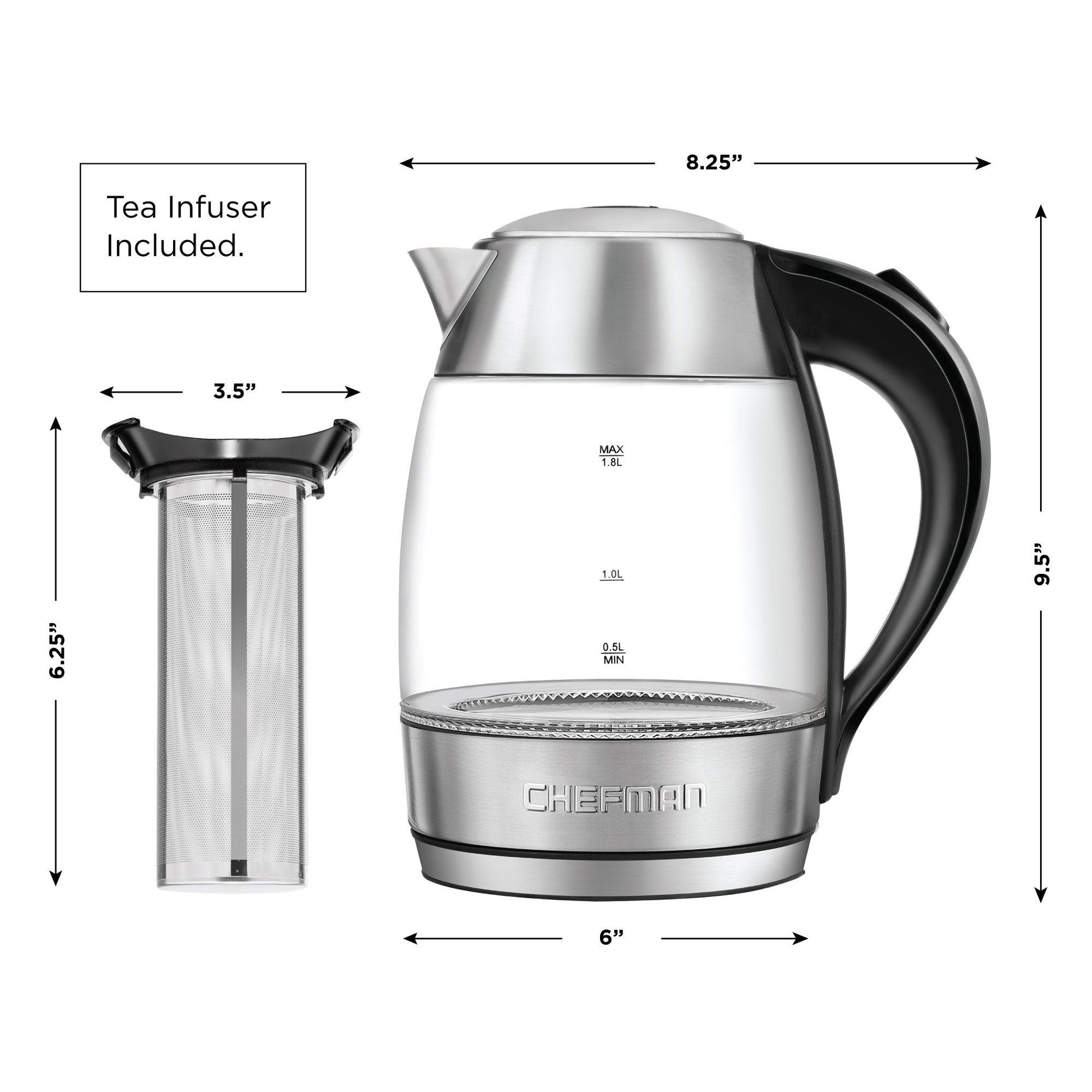 Chefman 1.8 Liter Glass Electric Tea Kettle with Removable Tea Infuser (Used) - VMInnovations